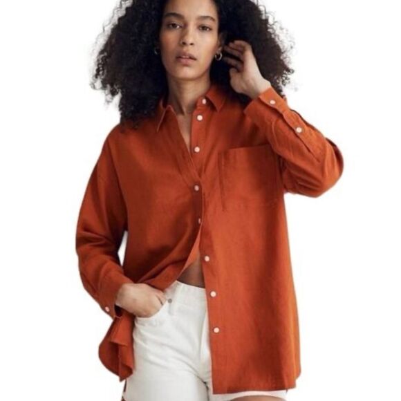 Madewell The Linen-Blend Oversized Shirt in burnt orange L - Picture 1 of 8